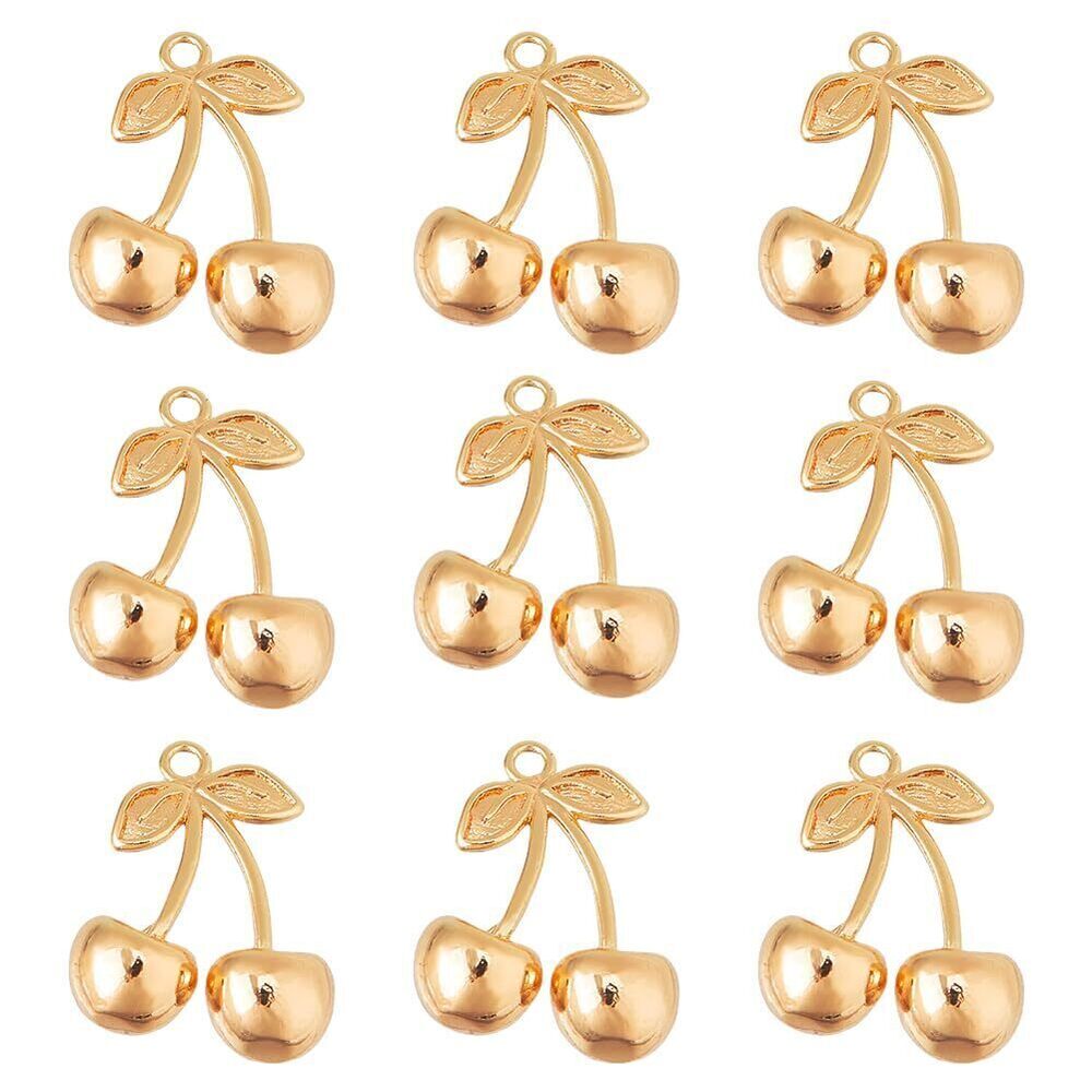 6550 10Pcs Cherry Charms 18K Gold Plated Charms Brass Cherry Fruit Charms